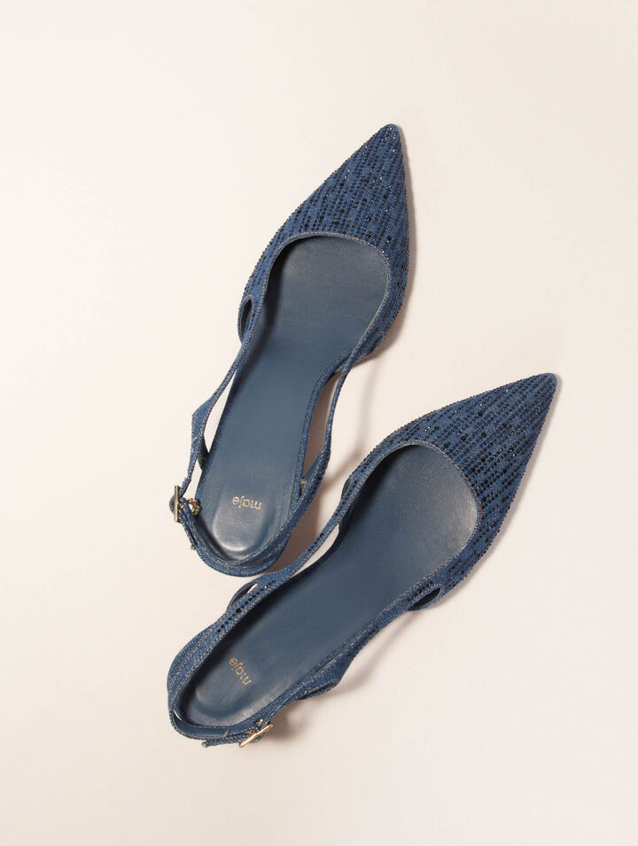 Escarpins slingback en denim strassé